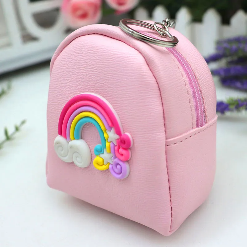 Kids Cute Cartoon Pattern Backpack Shape Zipper PU Mini Coin Wallet