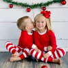 Christmas Fashion Cartoon Red And White Stripe Printing Round Neck Long Sleeve Home Parent-Child Pajamas Suit