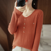 Women Solid Color Urban Casual Office Chic Slim-Fit V-Neck Knitted Long-Sleeved Tops Knitwear