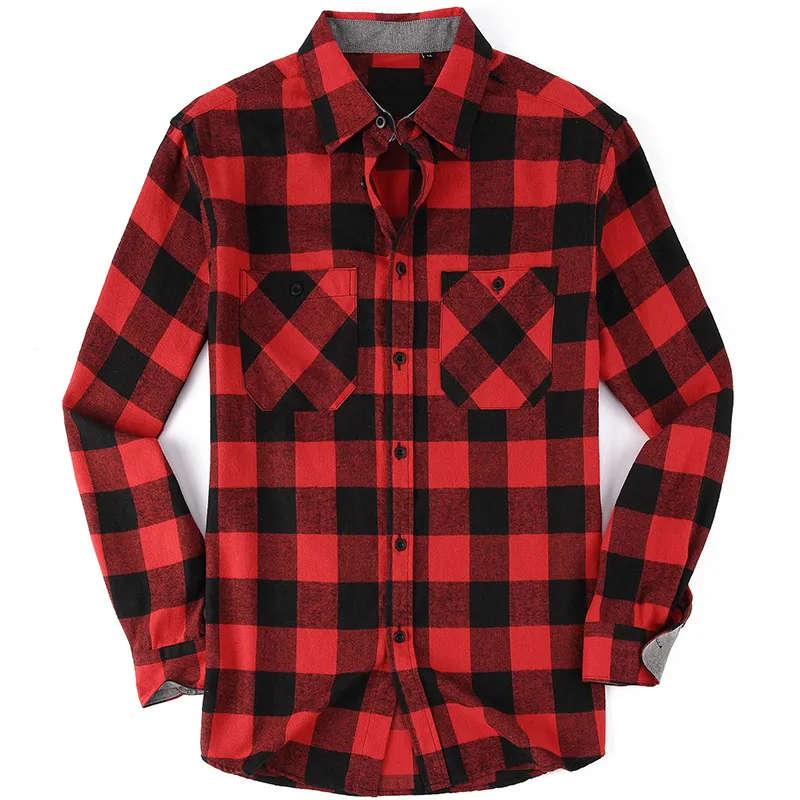 (Buy 1 Get 1) Men Autumn Winter Fashion Casual Versatile Flannel Plaid Long Sleeve Lapel Shirt