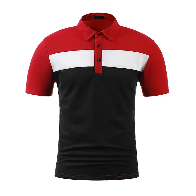 Men Business Casual Stitching Color Block Short Sleeved Lapel Polo Shirt