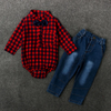 Kids Baby Boys Autumn Winter Fashion Casual Bow Tie Plaid Lapel Long Sleeve Romper Jeans Set