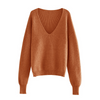 Women Fashion Solid Color Thickened Long-Sleeved Loose Lazy Style V-Neck Pullover Knitted Sweater