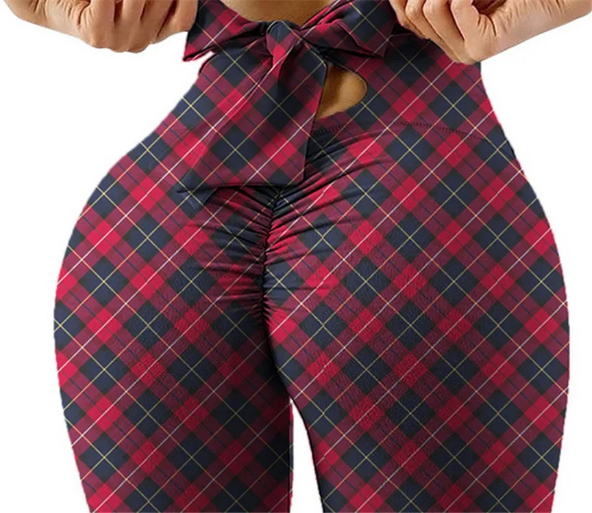 (Buy 1 Get 2) Women Fashion Casual Heart Printed Bow High Waist Hip Yoga Pants