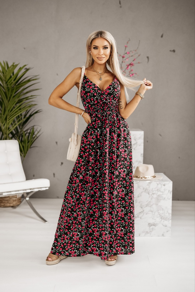 Women Fashion Sexy Floral Printing V-Neck Slip Long Dress