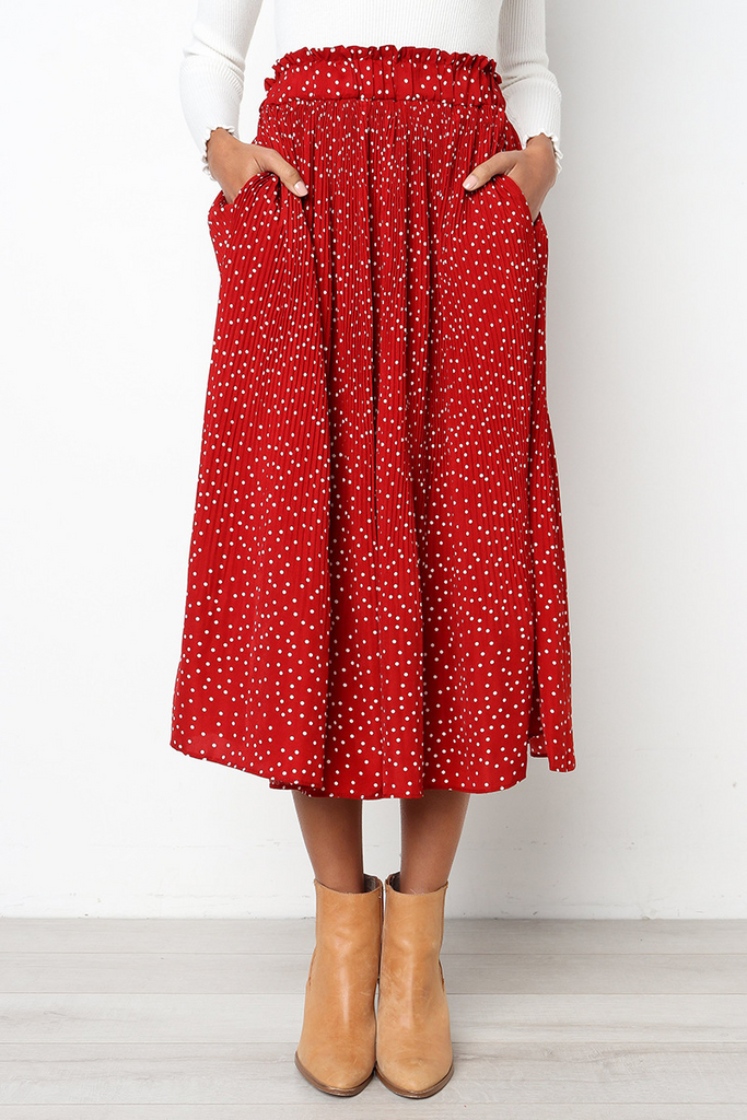 Women'S Fashion Polka Dot Print Pleated Skirt