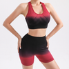 Gradient Color Women Breathable Running Seamless Gathered Fitness Yoga Sports Bra Shorts Set