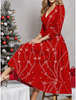 (Buy 1 Get 1) Women Fashion Casual Deep V Snowflake Print Christmas Dress