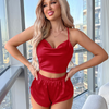 Women Cozy Solid Color Loungewear Crop Camis And Shorts Pajamas