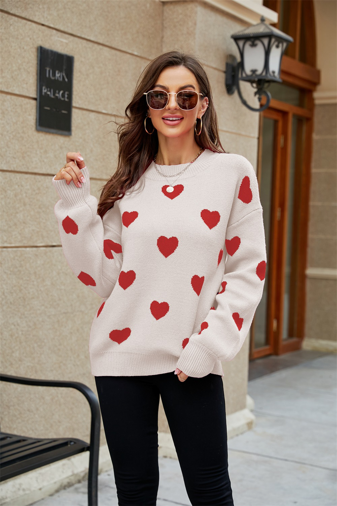 Winter Valentine'S Day Love Heart Print Pullover Women Knitted Sweater