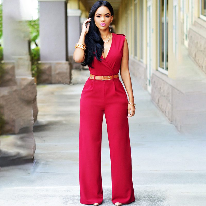 Copy of Women Plain Pattern Sleeveless Wide-Leg Wrapped Jumpsuits 1