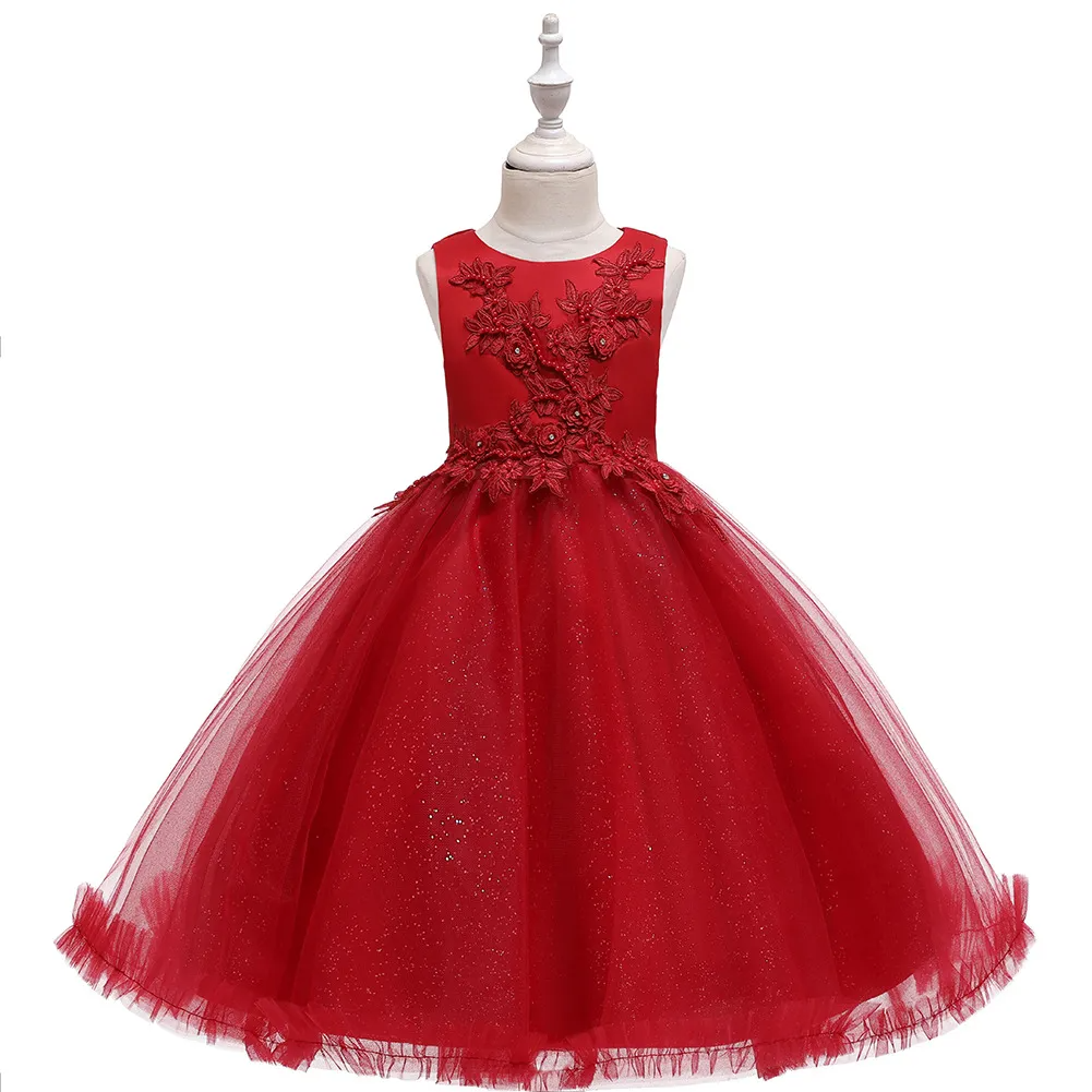 Kids Toddler Big Girls Fashion Party Cute Sweet Solid Color Floral Pleated Sleeveless Mesh Party Tutu Dress