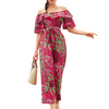 Women Fashion Vacation Leaf Printed Off-Shoulder Ruffles Holiday Defined Waist Fashion Casual Wide-Leg Jumpsuit