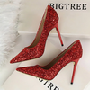 Women Sexy Shining Sequins Decor Pointed-Toe Stiletto Shoes Pumps