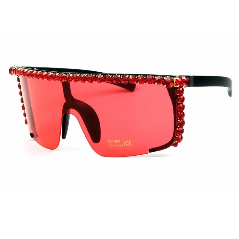 Fashion Windproof Rhinestone Decor Big Frame Sunglasses