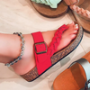 Women Summer Fashion Buckle Woven Design Wedge Platform Flip-Flop