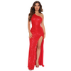 Women Fashion Sexy Oblique Shoulder Sleeveless Sequin High Cut Side Split Party Maxi Dress