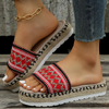 Women Fashion Plus Size Ethnic Style Rope Woven Thick-Soled Comfortable Slippers