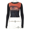 Women'S Fashion Round Neck Long Sleeve Printed Crop Top