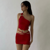 Summer Women Fashion Irreuglar One Shoulder Strap Crop Top Mini Bandage Skirt Set