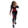 Women Fashion Color Blocking Zipper Top And Pants Sport Two Pieces Set