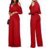 Women Solid Color Short-Sleeved Strapless Waist Fashion Wide-Leg Jumpsuit