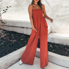 Women Solid Color Sling Stretchy High Waist Wide Leg Casual Jumpsuits