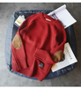 Men Casual Round Neck Long Sleeve Large Size Loose Thick Sleeve Patch Knit Sweater