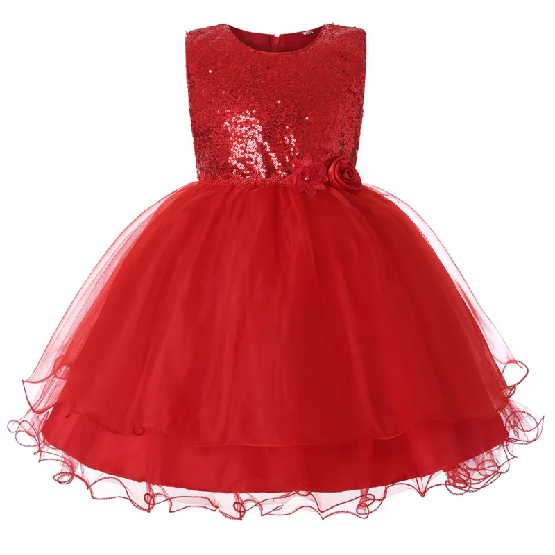 Girls Solid Color Shiny Sequins Printed Tutu Party Dress