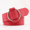 Women Causal Needleless Round Buckle Design Solid Color PU Belt