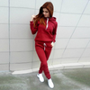 Women Fashion Cacsual Solid Color Pocket Hoodies Drawstring Defined Waist Pants Sports 2pcs Set