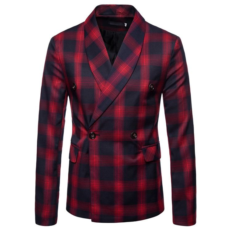 Men Cotton Plaid Printed Business Blazer