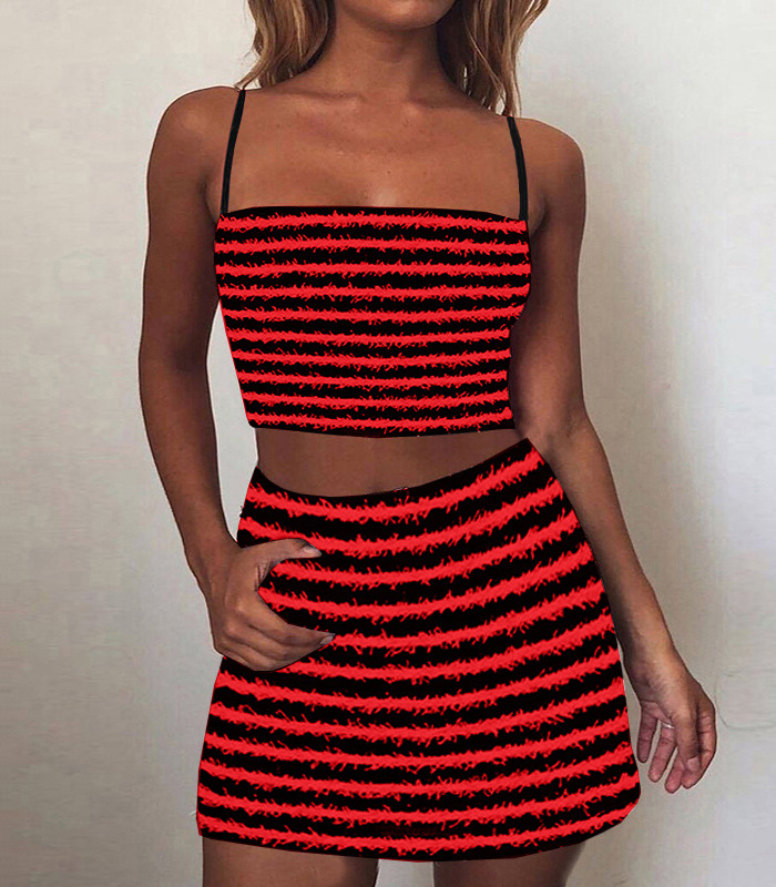 Fashion Women'S Stripe Print Camis And Skirt Set