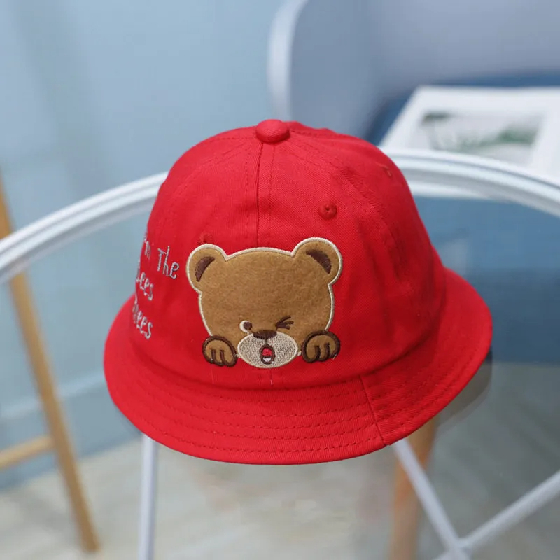 Baby Cute Bear Pattern Letter Embroidery Sunshade Bucket Hat