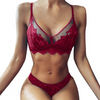 Women Lace Lingerie Solid Color Lace Mesh Patchwork Bra Panties Set