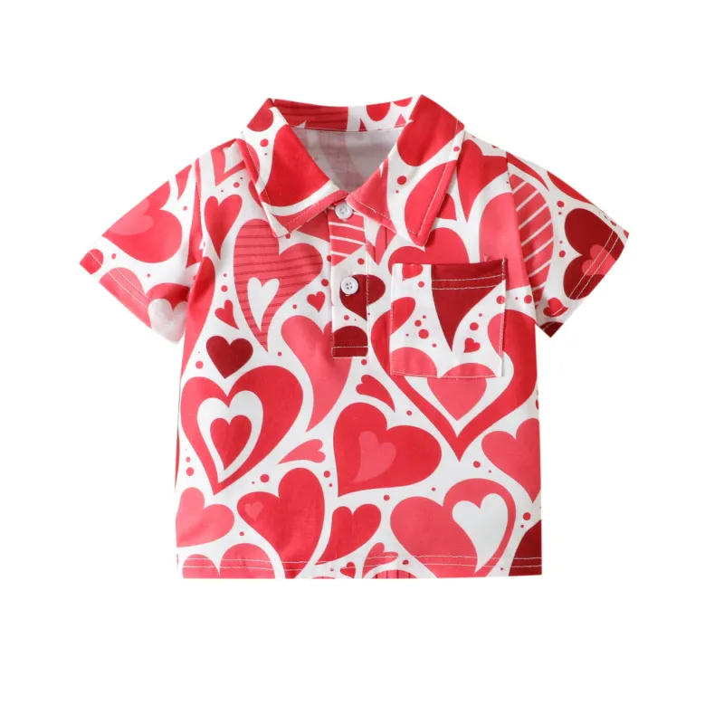 Kids Toddler Boys Casual Love Print Short Sleeve Lapel Shirt