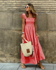 Women Fashion Casual Plaid Printing Sleeveless Square Neck Long Dress