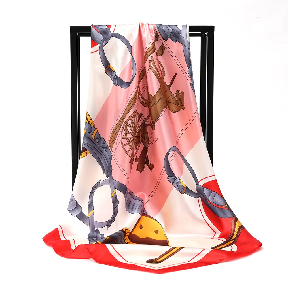 (Buy 1 Get 2 ) Women'S Fashion Carriage Print Satin Satin Silk Scarf