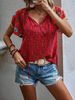 Fashion Women Summer Casual Boho Floral Printed V-Neck Short-Sleeved Loose Blouse