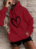 Women Casual Basic Hoodie Fashion Heart Print Long Sleeve Sweatshirt