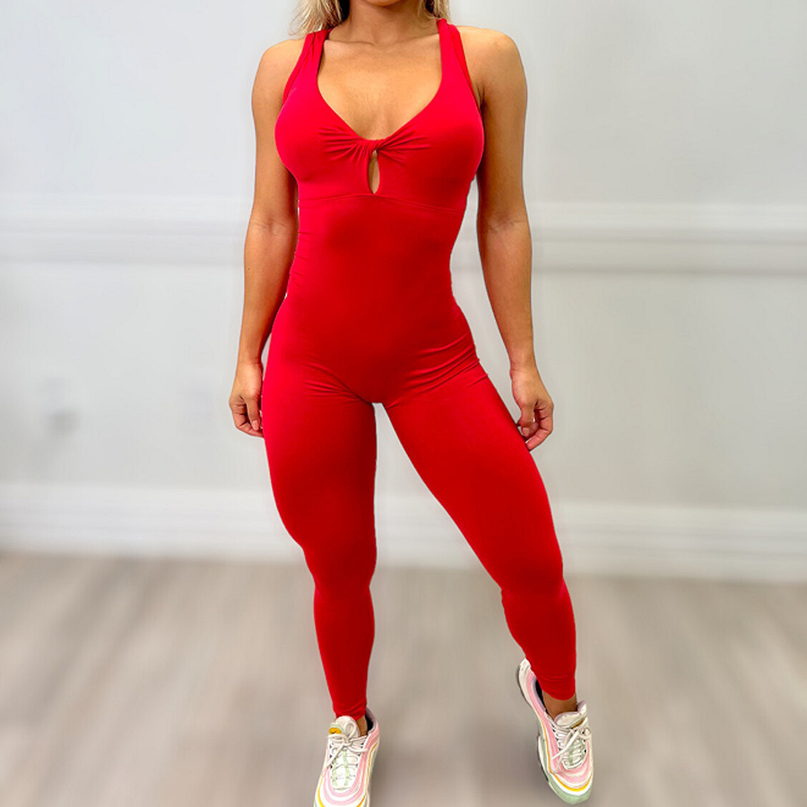 3 pieces Fashion Solid Color Women Irregular Cut Out Backless Tight Sports Jumpsuits