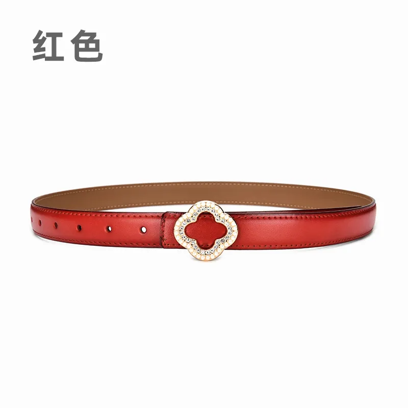 Women'S Fashion Casual Personality Flower-Shaped Rhinestone Alloy Smooth Buckle Leather Belt