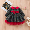 Kids Toddler Girls Fashion Casual Christmas Lapel Long Sleeve Plaid Dress