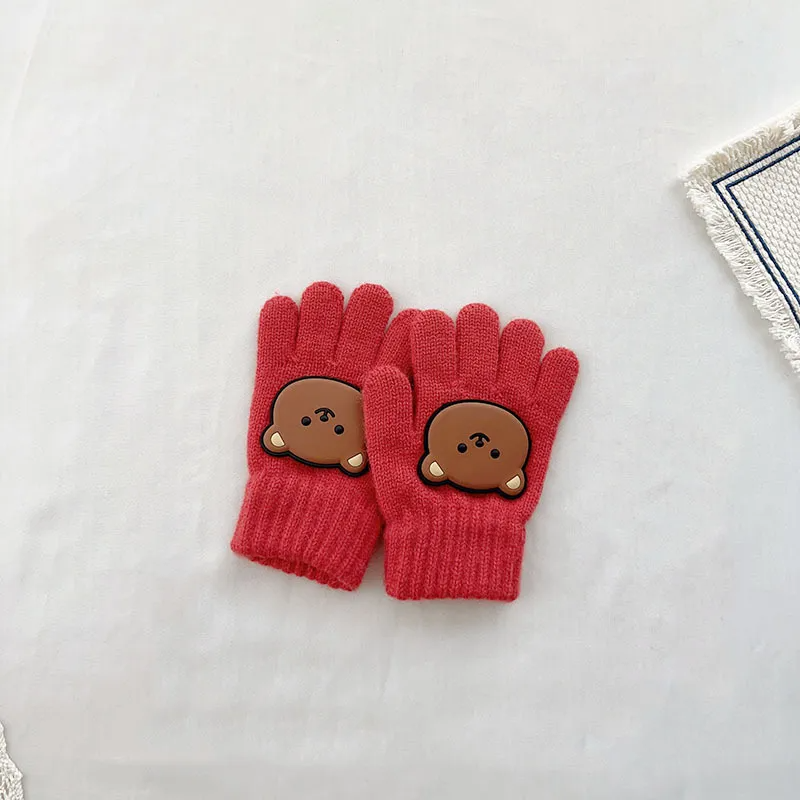 (Buy 1 Get 1) Kids Winter Cute Cartoon Bear Knitwear Finger Gloves