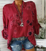 Fashion Casual Loose Floral Print V-Neck Long-Sleeved Women Blouses