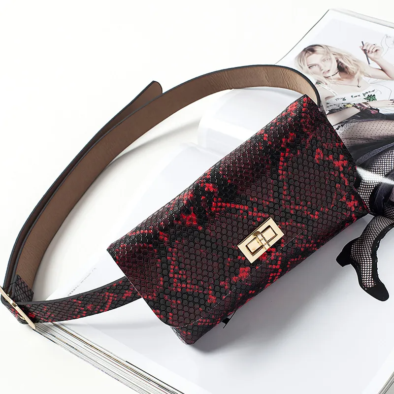 Women Retro Snake Pattern Waist Pack Coin Purse Belts