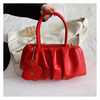 Women Fashionable Solid Color Creased Large Capacity PU Shoulder Handbag