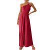 Women Single Strap Ruched High Waist Casual Wide Leg Jumpsuit