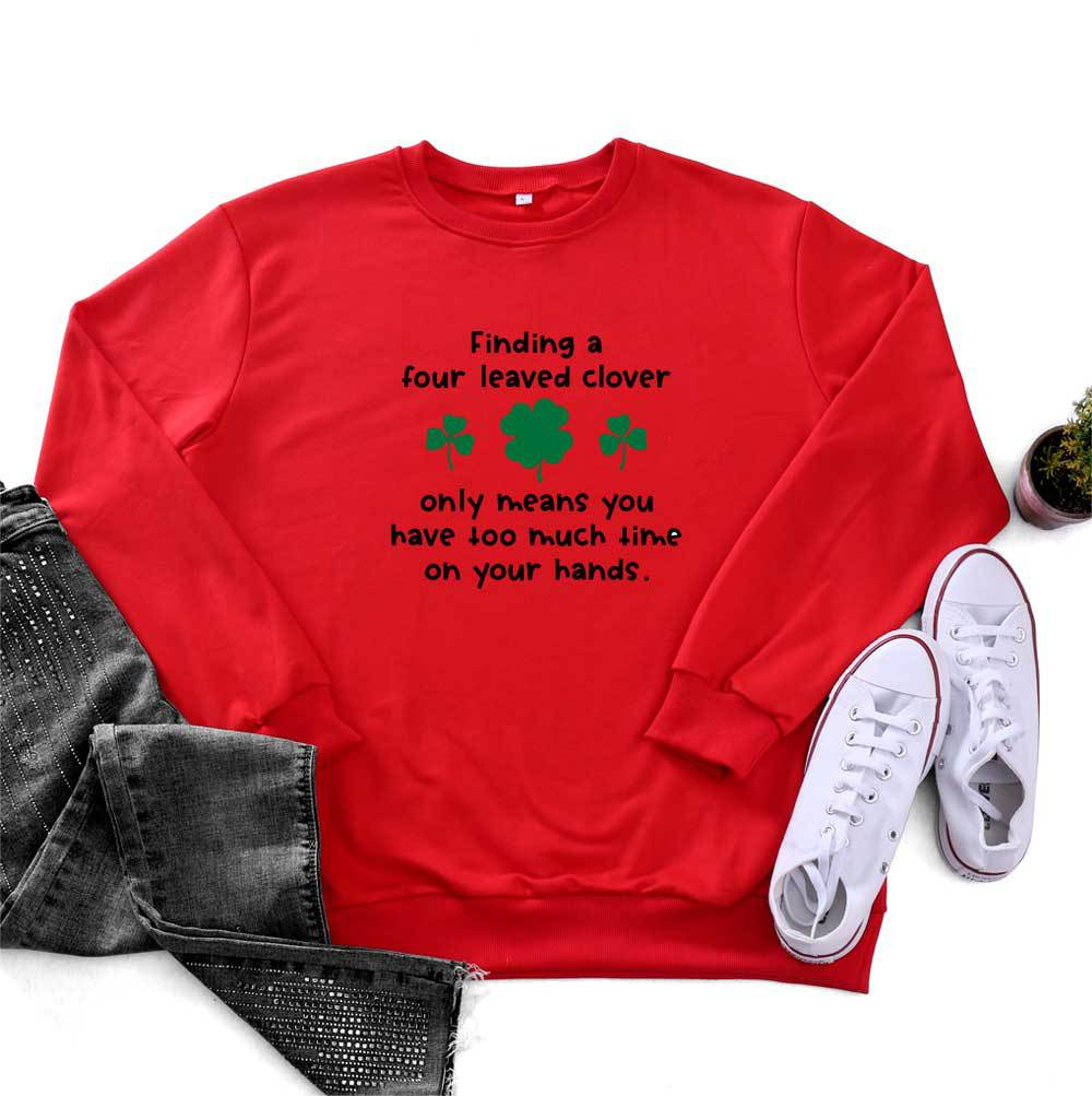 St.Patrick'S Day Fashion Women'S Long Sleeve Four Leaf Clover Letter Print Round Neck Sweatshirt