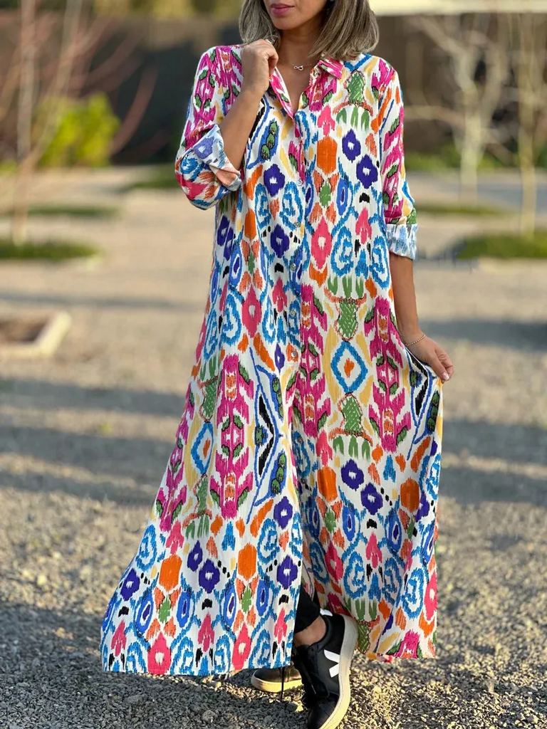 Ramadan /Eid Women Loose Casual Graphic Printed Long Sleeve Shirt Plus Size Dress